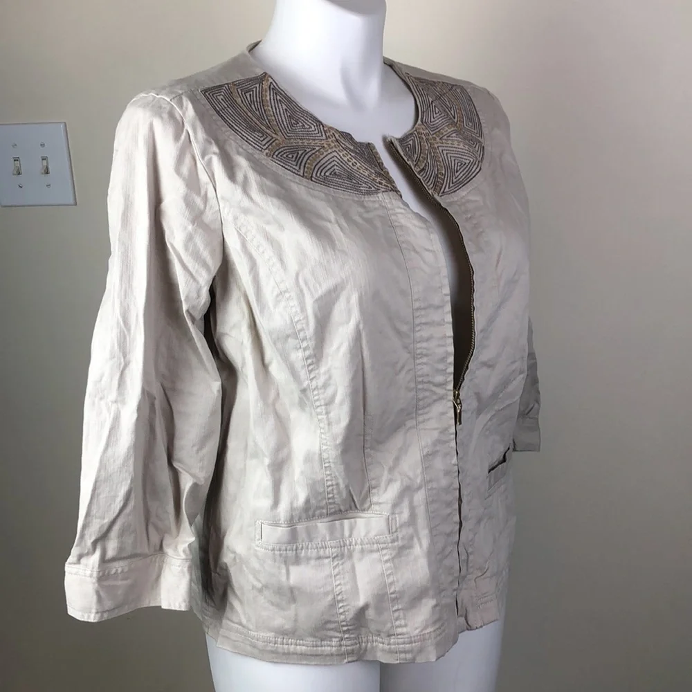 JM Collection Zip Front Stretch Denim Jacket Sequin